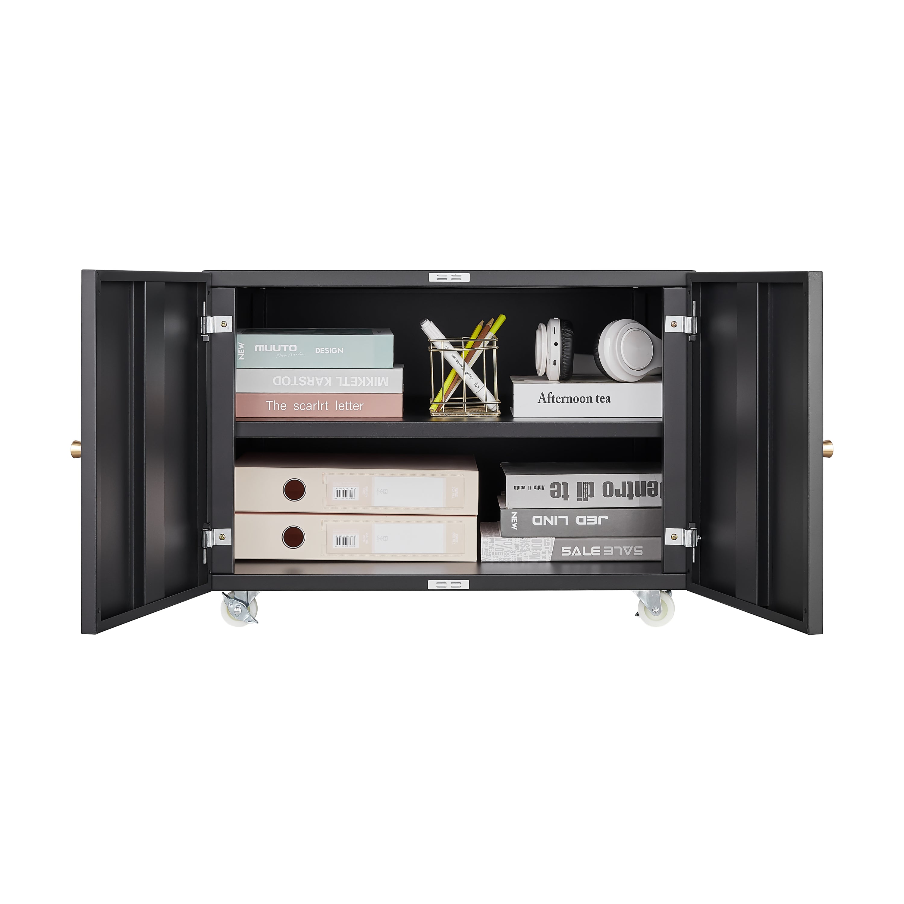 HAOYYE Steel Copier Cabinet with 2 Doors, Mobile Printer Stand with Adjustable Shelf, Locking Wheels, Sturdy Space-Saving Heavy Duty Office Furniture, Easy Assembly