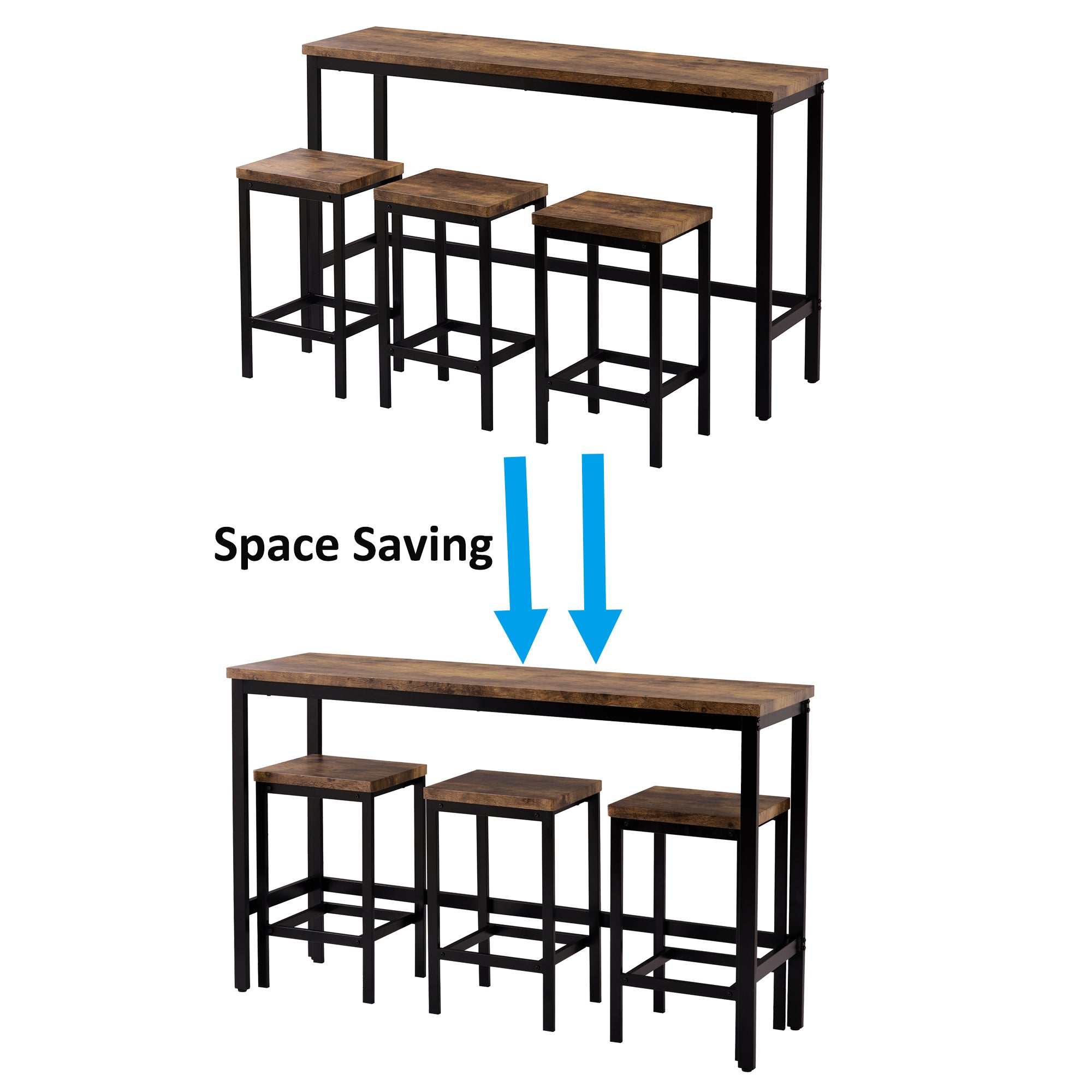 HAOYYE Counter Height Extra Long Dining Table Set with 3 Stools Pub Kitchen Set Side Table with Footrest,Brown Sturdy Space-Saving Heavy Duty Modern Design Adults Dorm Room Easy Assembly