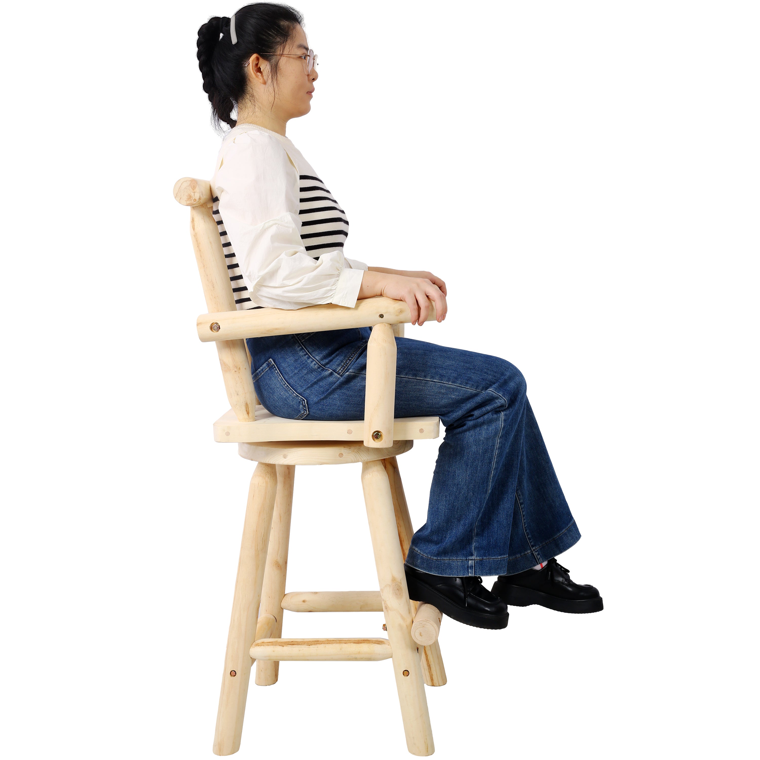 HAOYYE Rustic Bar Stool - Fir Wood Construction, Chair with Footrest,Wide Armrest, Rustic Kitchen Stool, Tall Bistro Chair for Dining Room, Restaurant, Pub, 4-Foot,Light brown color Sturdy Space-Saving