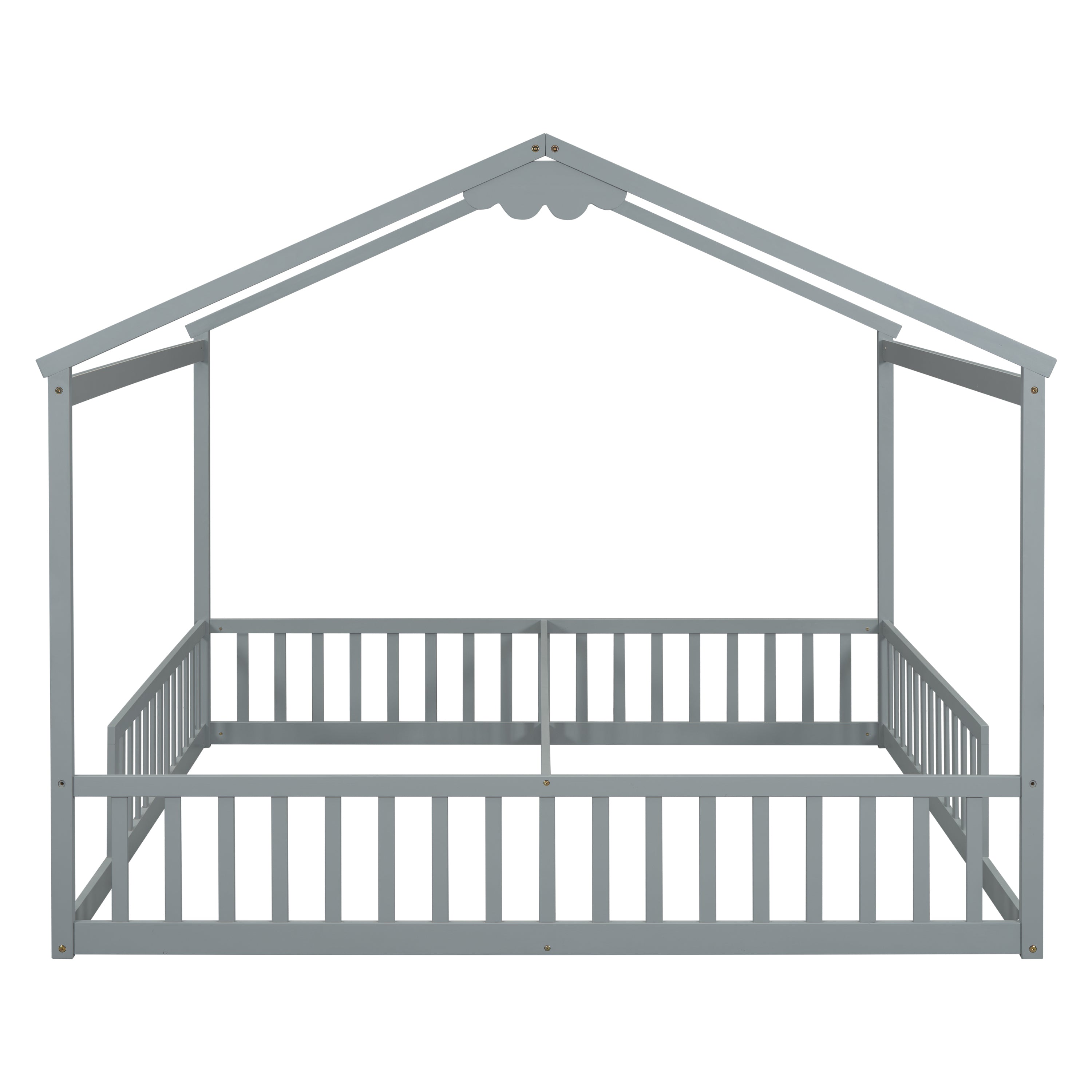 HAOYYE Double Twin House-Style Floor Bed with Fence, Guardrails, without door, Grey Sturdy Space-Saving Heavy Duty Modern Design Adults Dorm Room Easy Assembly Bedroom Furniture