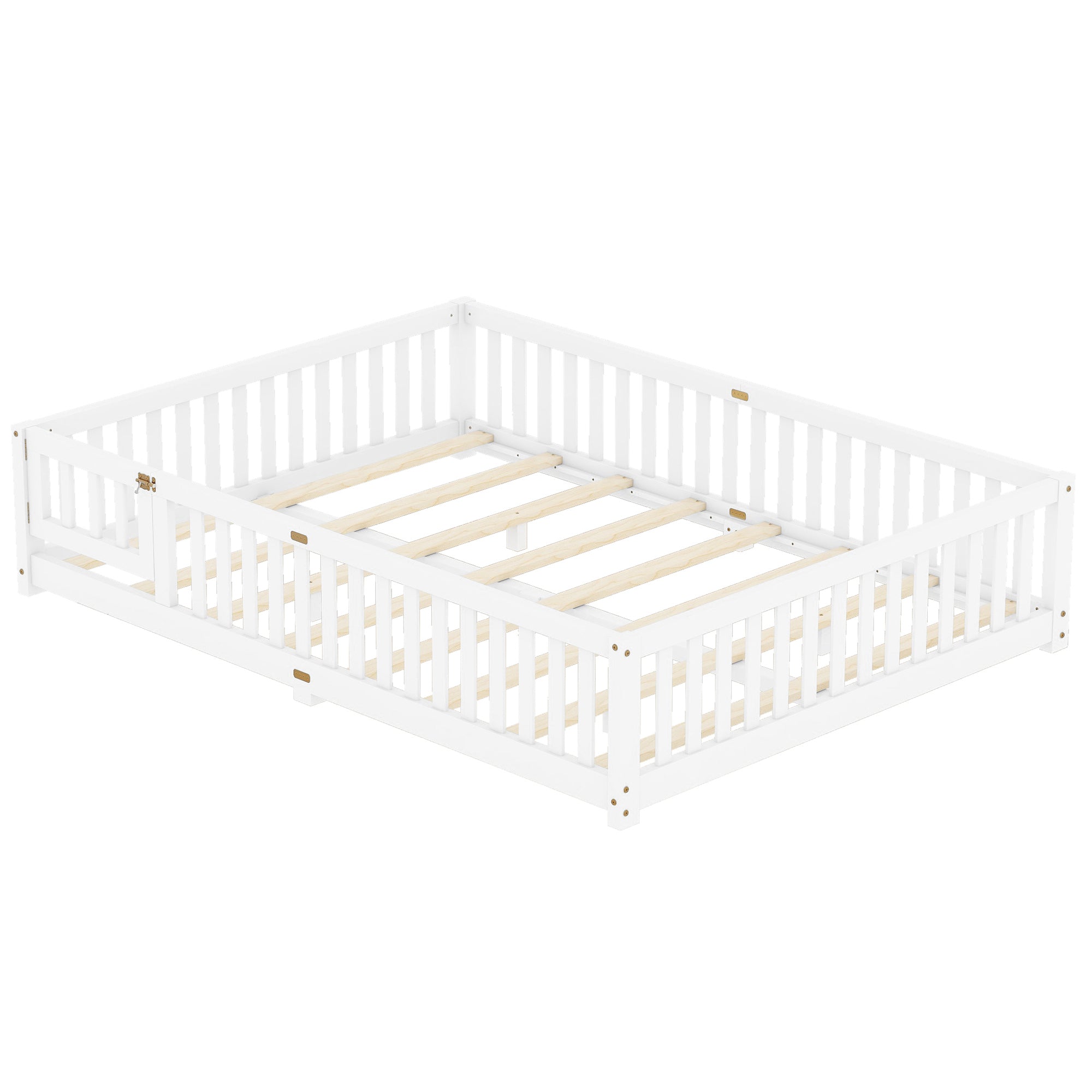 HAOYYE Queen Size Bed Floor Bed with Safety Guardrails and Door for , White(Expect Arrival Date 2024.7.26), Old SKU W158090696 Sturdy Space-Saving Heavy Duty Modern Design Adults Dorm Room Easy Assembly