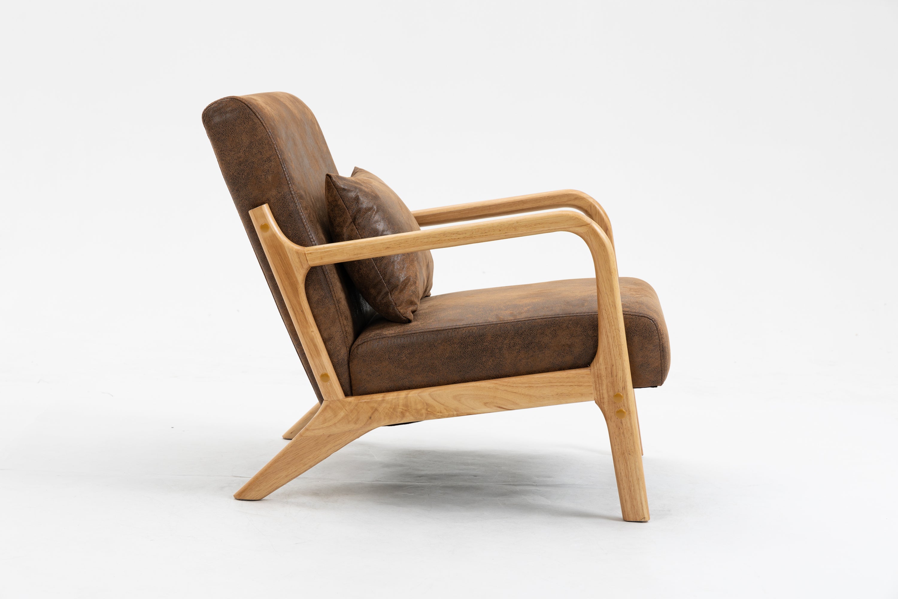 HAOYYE Mid Century Modern Accent Chair with Wood Frame, Upholstered Living Room Chairs with Waist Cushion, Reading Armchair for Bedroom Sunroom Sturdy Space-Saving Heavy Duty Modern Design Adults