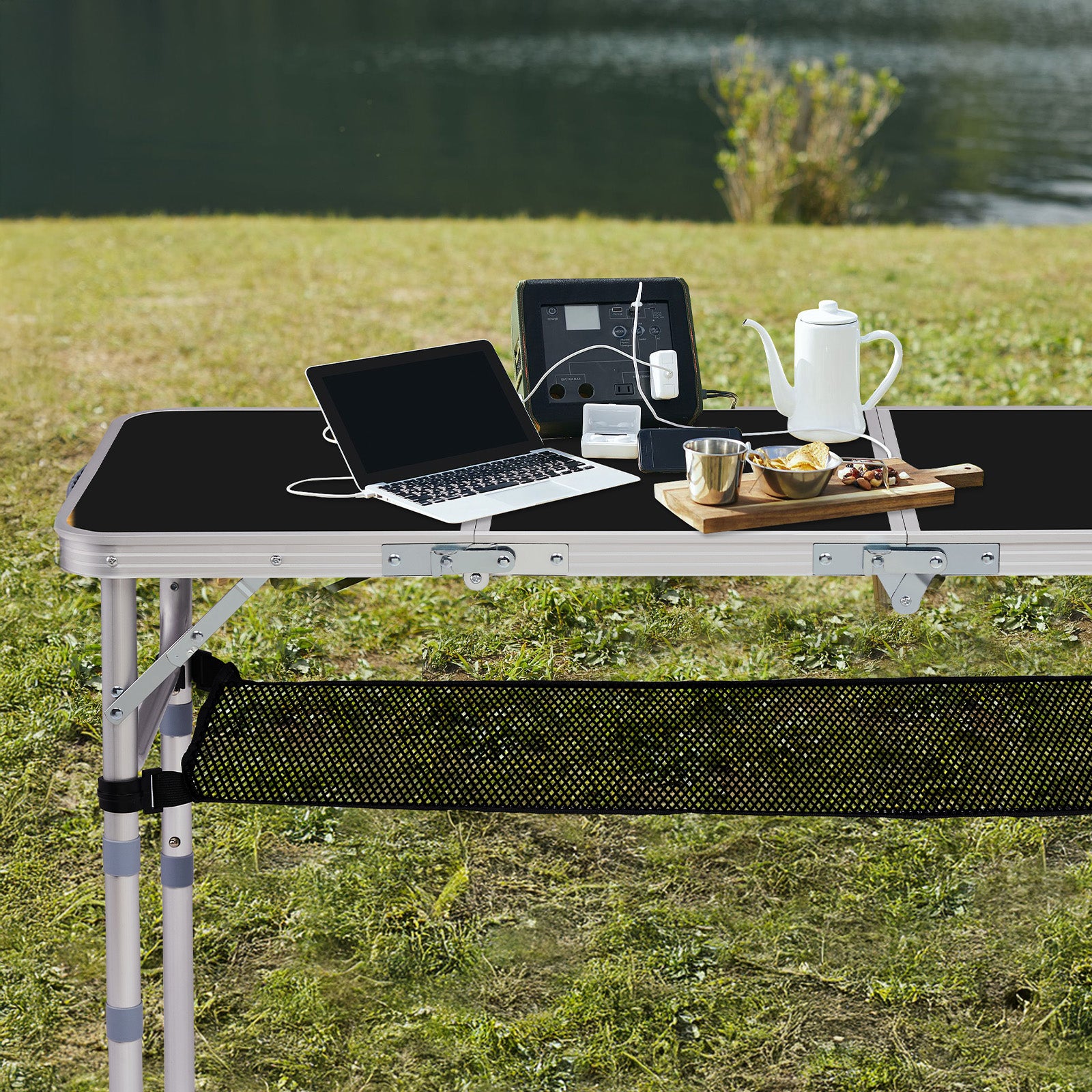 HAOYYE Black with 3 Adjustable Heights Outdoor Folding Camping Table, Portable Aluminum Foldable Patio Side Table, Lightweight and Durable Design with Carry Handle for Hiking, Picnic, BBQ, Beach, Indoor or Outdoor Use