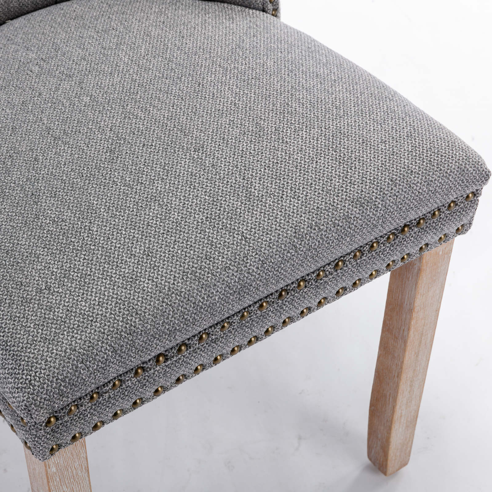 HAOYYE Nikki Collection Modern, High-end Tufted Solid Wood Contemporary Flax Upholstered Linen Dining Chair with Wood Legs Nailhead Trim 2-Pcs Set,Gray, SW6801GY Sturdy Space-Saving Heavy Duty Modern Design