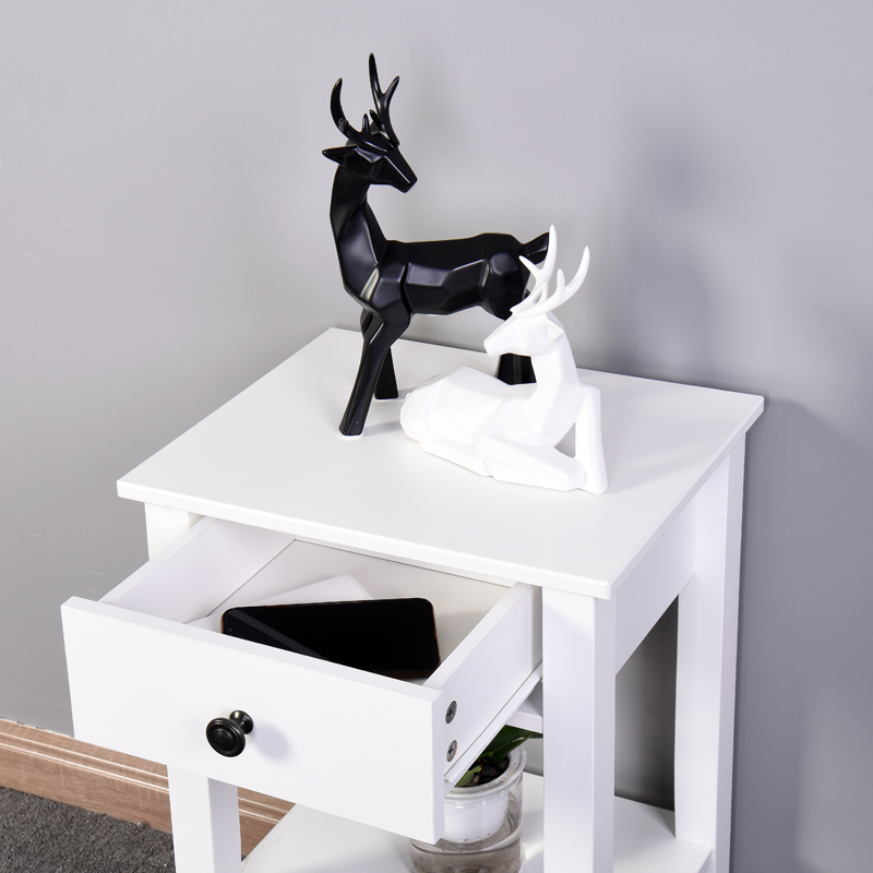 HAOYYE White Bathroom Floor-Standing Storage Table with Drawer, Sturdy Space-Saving, Heavy Duty Modern Design, Easy Assembly, Durable, Stylish and Versatile Home Furniture