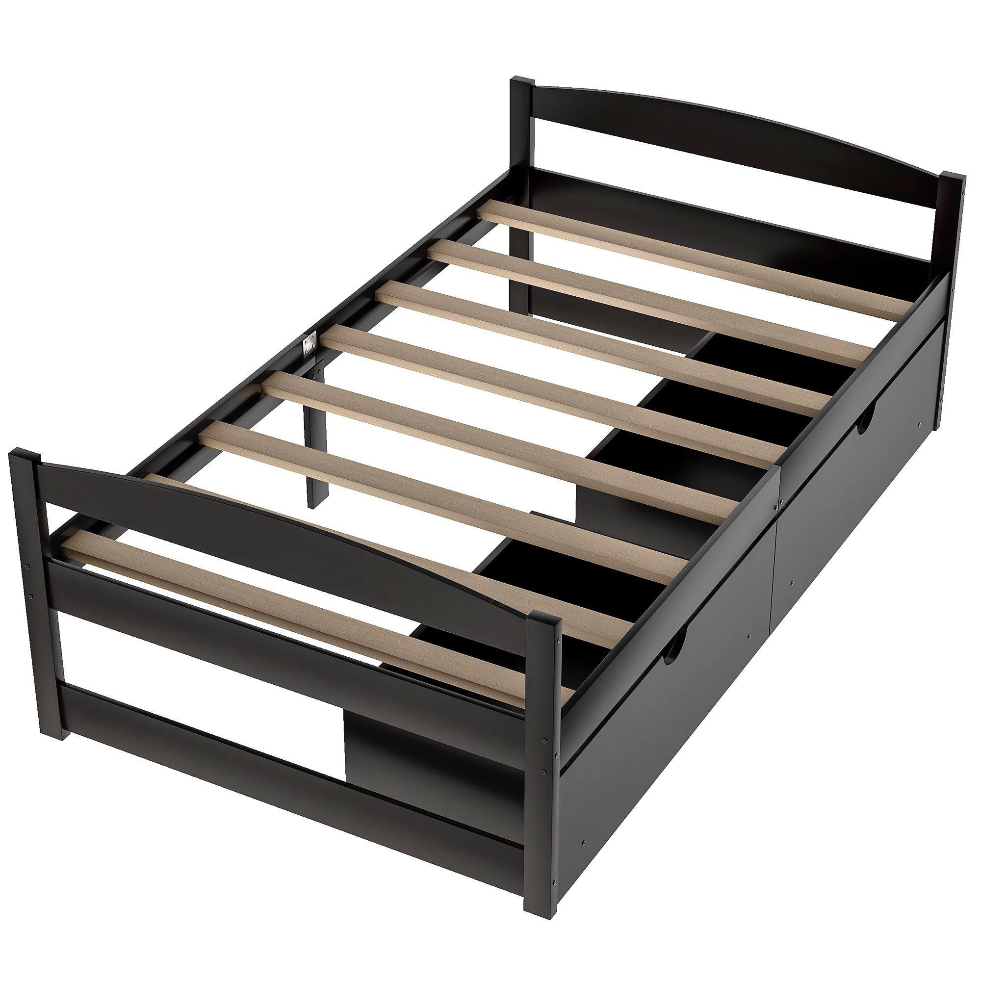 HAOYYE Twin Size Platform Bed with Two Storage Drawers, Espresso, Sturdy Space-Saving Design, Heavy Duty Construction, Easy Assembly, Durable and Stylish Home Furniture, Versatile for Bedroom Use