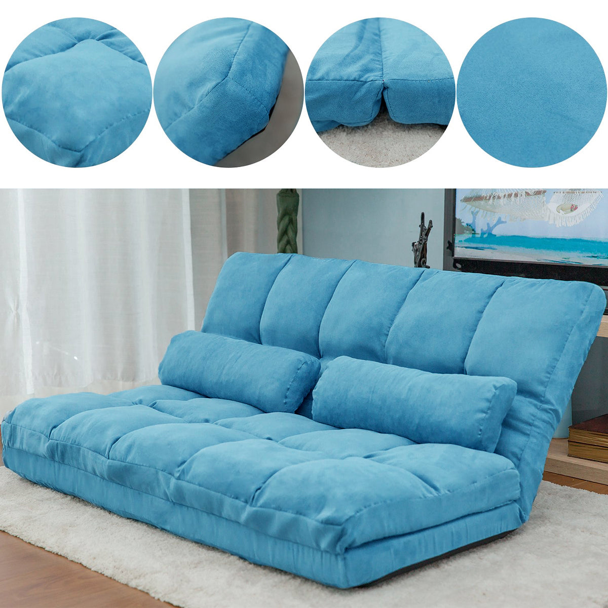 HAOYYE Double Chaise Lounge Floor Sofa with Two Pillows, Space-Saving Heavy Duty Modern Design, Comfortable Convertible Seating, Versatile and Easy to Assemble for Living Room, Office, or Apartment