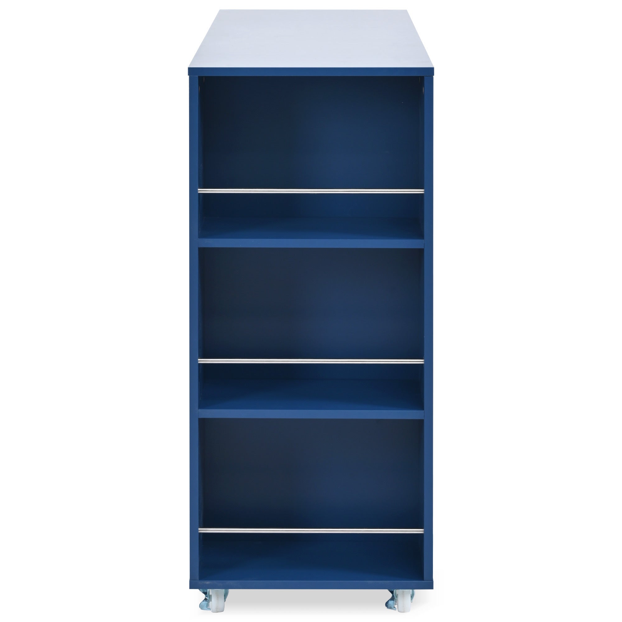 HAOYYE Navy Rolling Kitchen Island With Extended Table, LED Lights, Power Outlets, Fluted Glass Doors, Storage Compartment, and Open Shelves, Sturdy Space-Saving Design, Easy Assembly