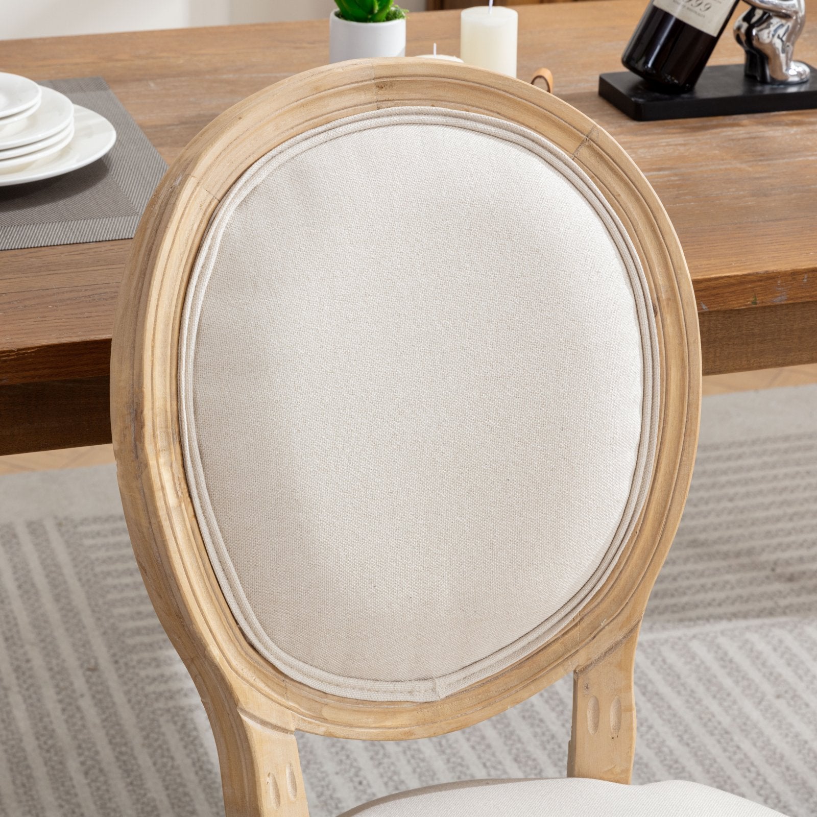 HAOYYE French Style Solid Wood Frame Antique Painting Linen Fabric Back Dining Chair,Set of 2,Beige,SW1845BG Sturdy Space-Saving Heavy Duty Modern Design Adults Dorm Room Easy Assembly