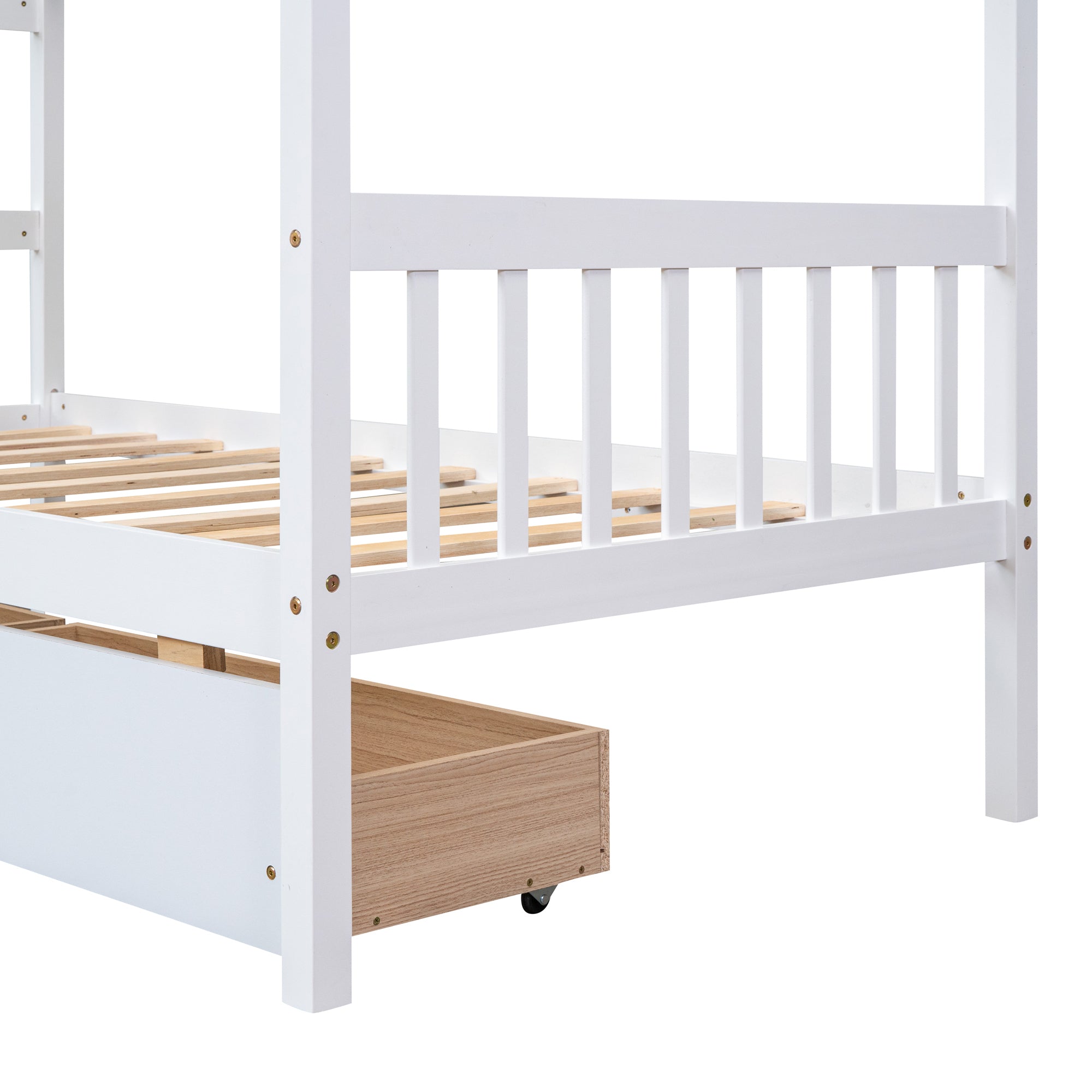 HAOYYE Twin Size Wooden House Bed Frame With Drawers, White, Space-Saving Heavy Duty Modern Design For Adults And Dorm Rooms, Easy Assembly Bedroom Furniture