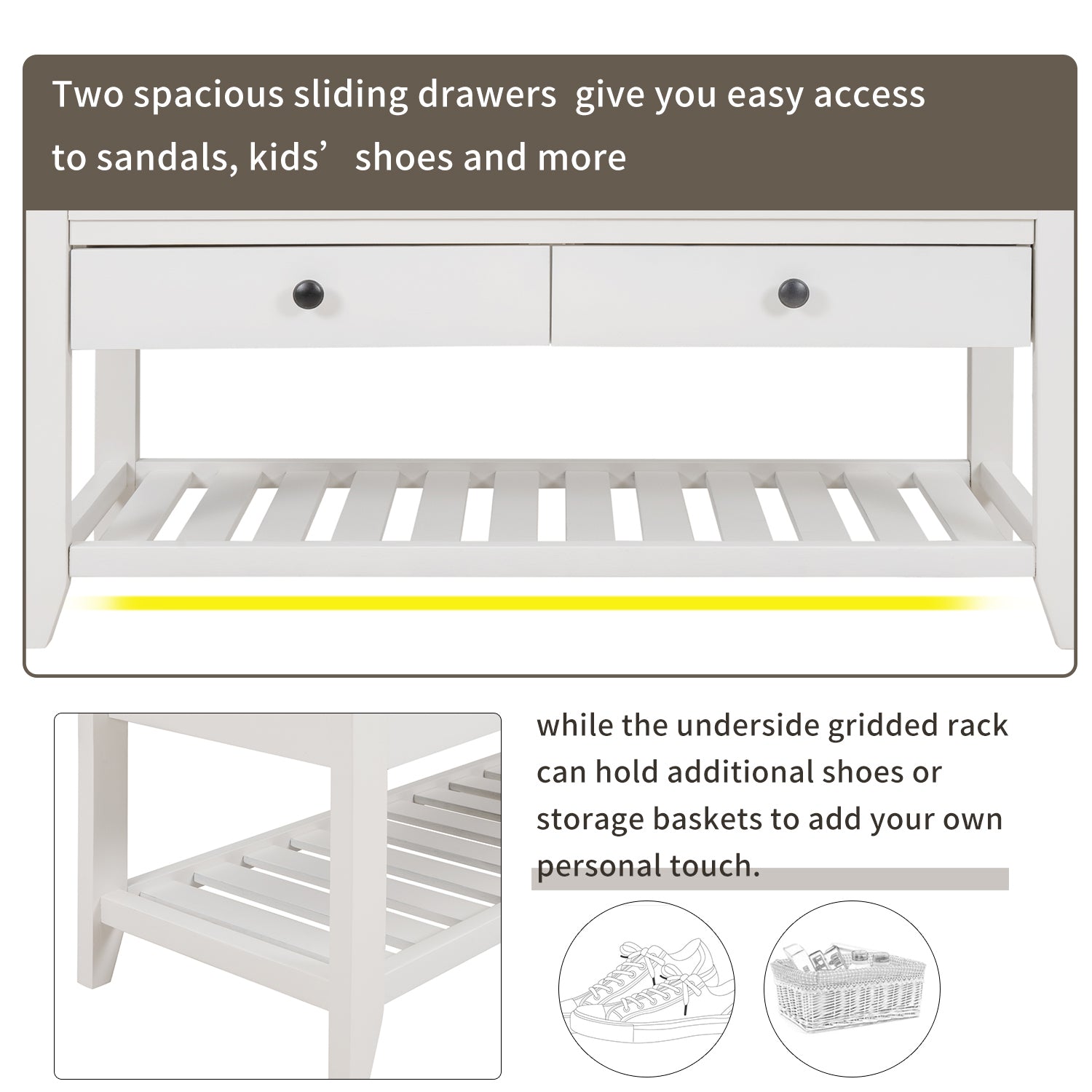 HAOYYE Shoe Rack Bench with Cushioned Seat and Storage Drawers, Versatile White Entryway Storage Bench, Sturdy Space-Saving Design, Heavy Duty Construction, Easy Assembly, Durable Stylish Home Furniture