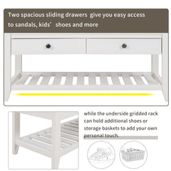 HAOYYE Shoe Rack Bench with Cushioned Seat and Storage Drawers, Versatile White Entryway Storage Bench, Sturdy Space-Saving Design, Heavy Duty Construction, Easy Assembly, Durable Stylish Home Furniture