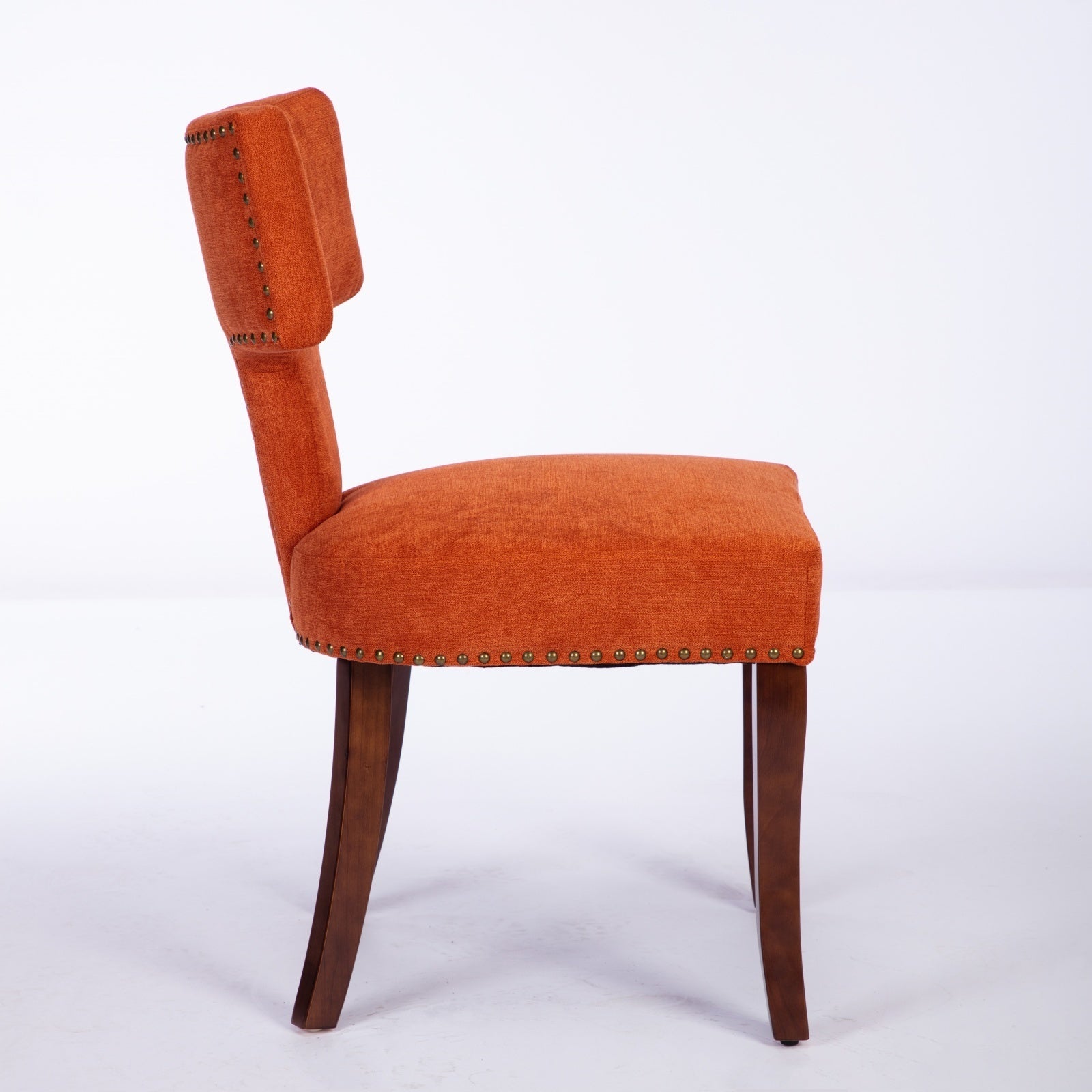 HAOYYE Mid Century Modern Dining Chairs Set of 2, Farmhouse Linen Fabric Upholstered Accent Chair Curved Backrest with Copper Nails around,Kitchen Chairs with Hardwood Frame, Orange Sturdy Space-Saving