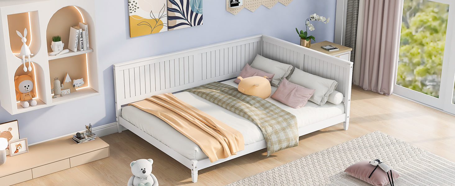 HAOYYE Full Size Wood Daybed/Sofa Bed, White Sturdy Space-Saving Heavy Duty Modern Design Adults Dorm Room Easy Assembly Bedroom Furniture