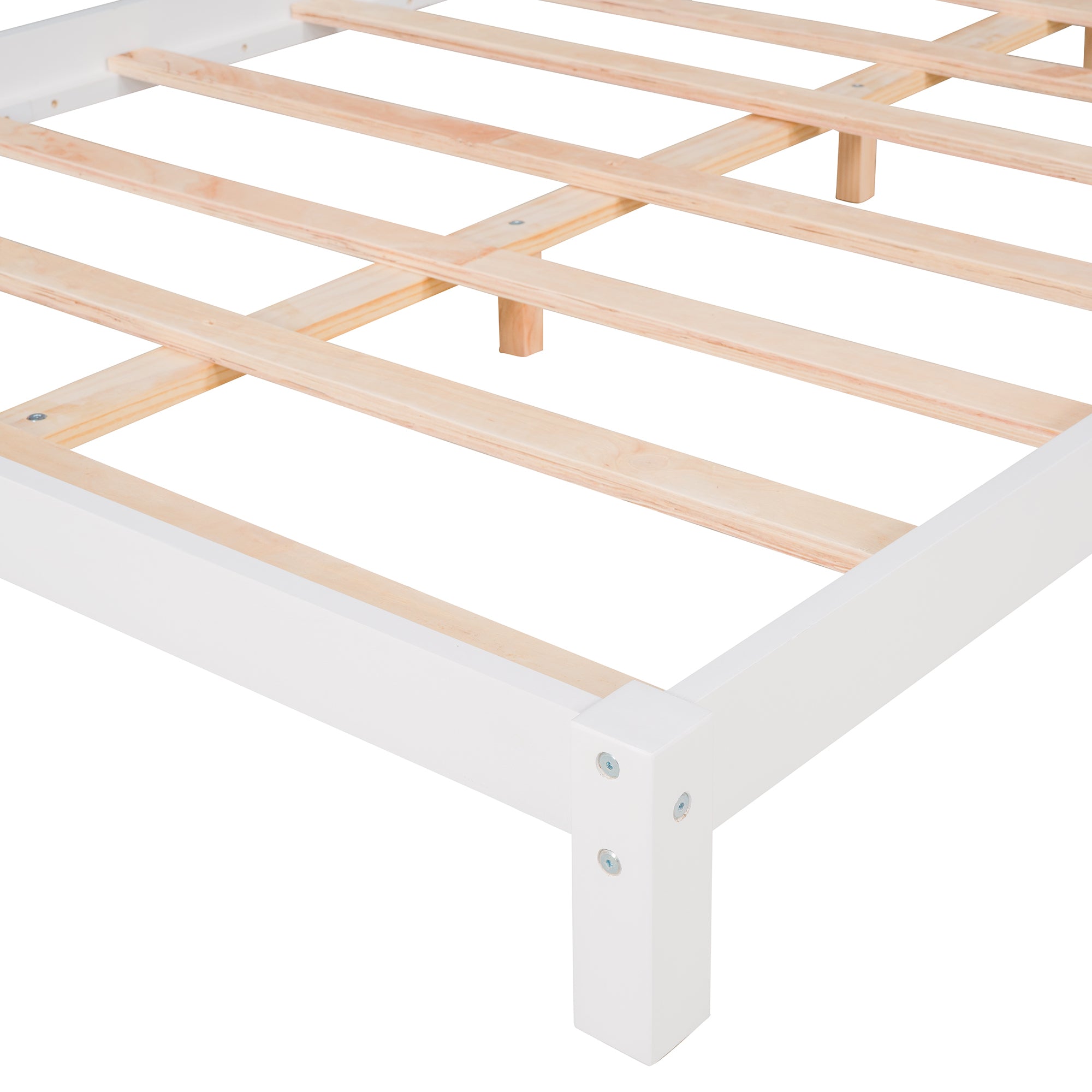 HAOYYE Full Size Wood Platform Bed with House-shaped Headboard (White) Sturdy Space-Saving Heavy Duty Modern Design Easy Assembly Durable Stylish Home Furniture Versatile