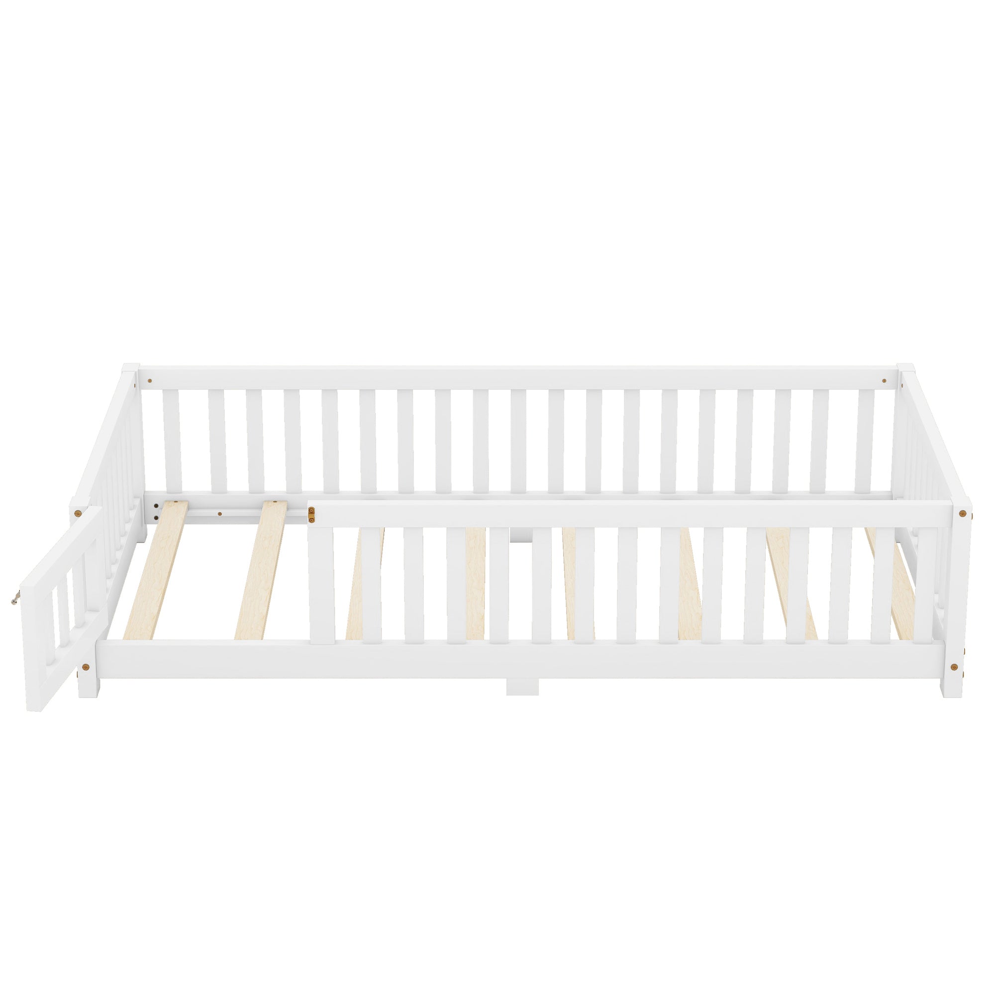 HAOYYE Twin Size Bed Floor Bed with Safety Guardrails and Door for , White(Old SKU:W158090683) Sturdy Space-Saving Heavy Duty Modern Design Adults Dorm Room Easy Assembly Bedroom Furniture