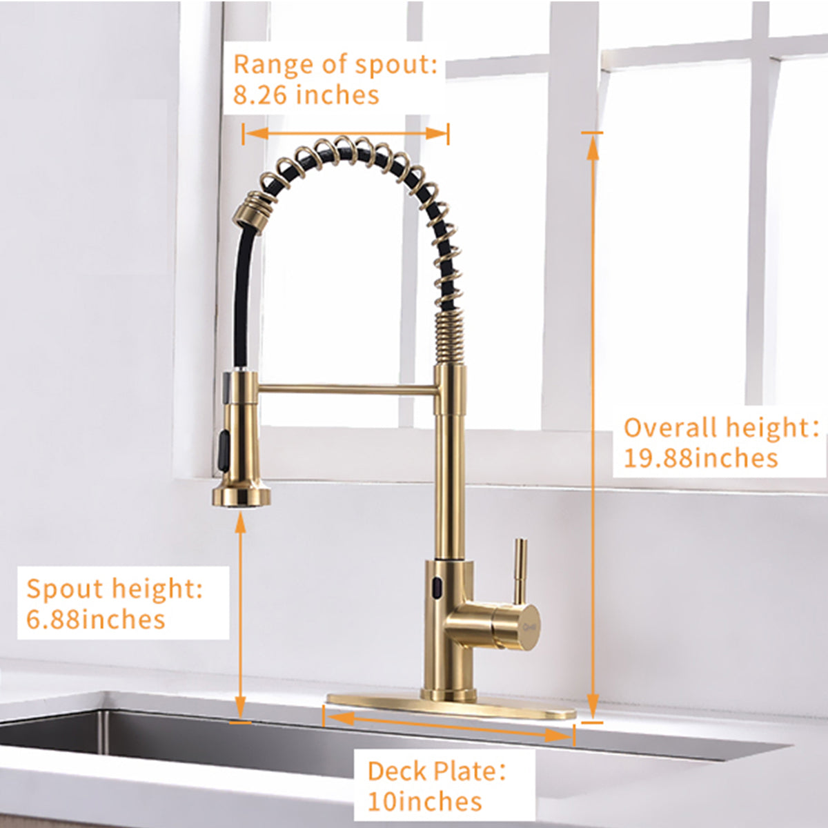 HAOYYE Touchless Kitchen Faucet,Hands Free Automatic Smart Kitchen Faucet Brushed Nickel Gold Smart Kitchen Faucet Sturdy Space-Saving Heavy Duty Modern Design Adults Dorm Room Easy Assembly
