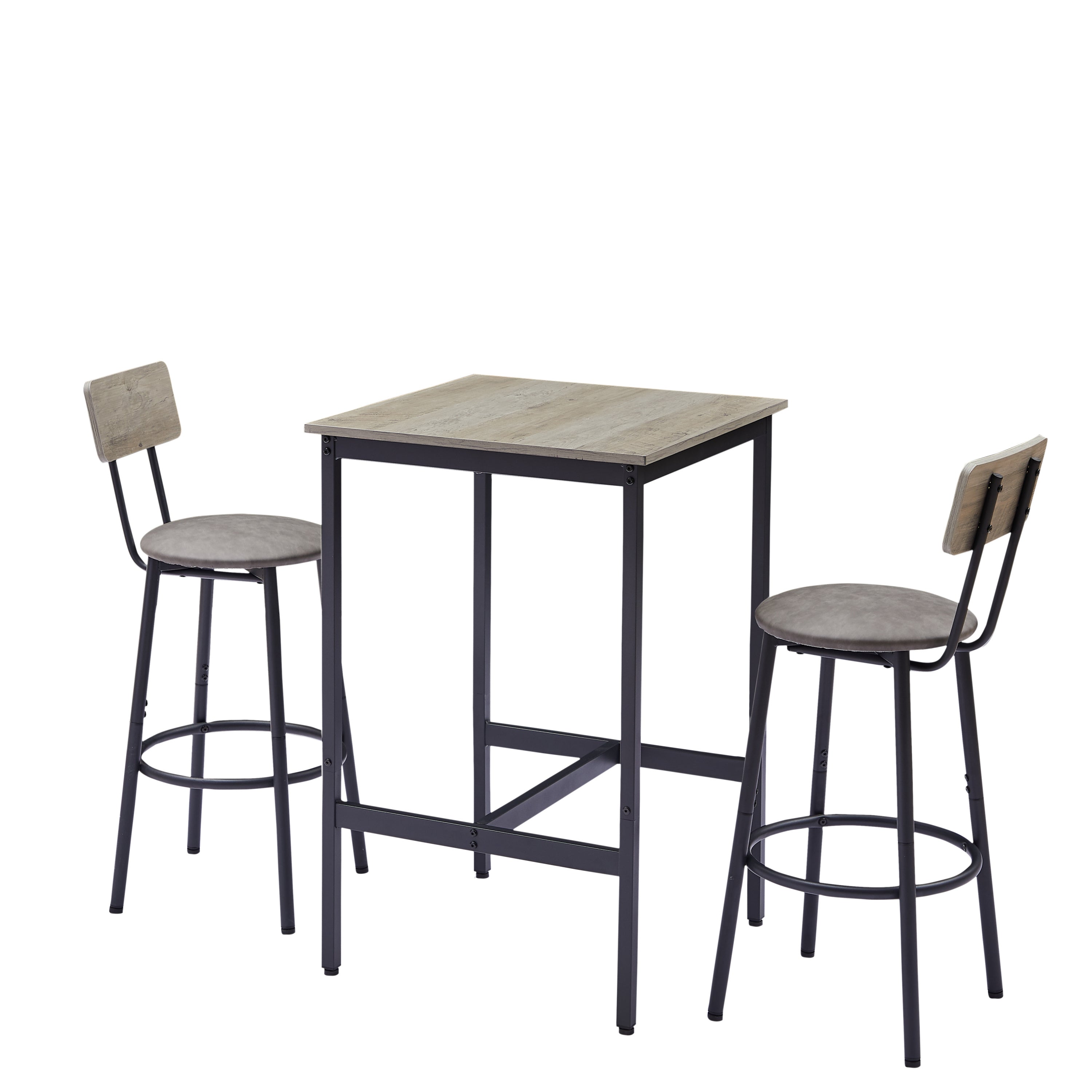 HAOYYE Bar Table Set with 2 Bar Stools, PU Soft Seat with Backrest, Stylish Grey Color, Sturdy Space-Saving Design, Modern Heavy Duty Construction, Easy Assembly, Durable Home Furniture for Kitchen, Dining Room, or Home Bar