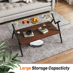 HAOYYE Rectangle Coffee Table with Tempered Glass top and Black Metal Legs, Modern Table for Living Room , Transparent Glass Sturdy Space-Saving Heavy Duty Modern Design Adults Dorm Room Easy Assembly