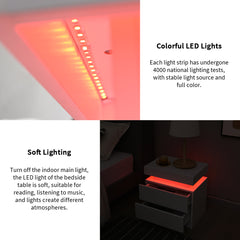 HAOYYE LED Nightstand Bedside Table Cabinet with 2 Drawers, Modern End Table for Bedroom, Sturdy Space-Saving Heavy Duty Construction, White, Ideal for Adults and Dorm Rooms, Easy to Assemble