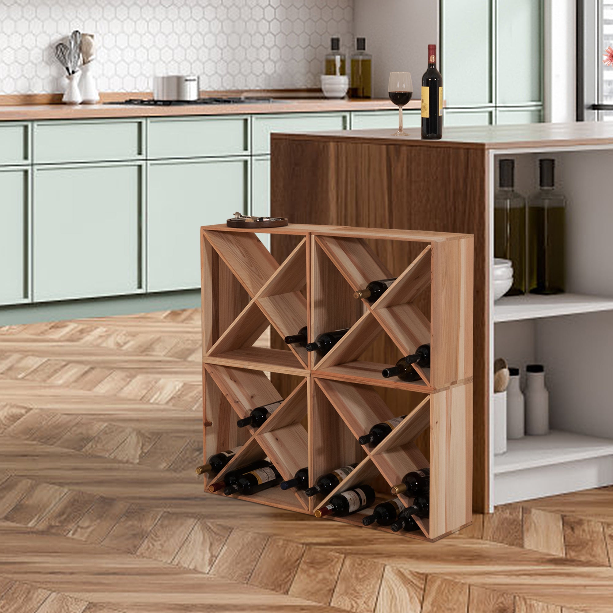HAOYYE 24 Bottle Modular Wine Rack, Stackable Wine Storage Cube for Bar Cellar Kitchen Dining,4 sets Sturdy Space-Saving Heavy Duty Modern Design Adults Dorm Room Easy Assembly Bedroom Furniture