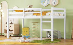 HAOYYE Solid Wooden, Rubber Wooden Twin Loft Bed with Ladder, Bed Platform of Strengthened Slats , White Sturdy Space-Saving Heavy Duty Modern Design Adults Dorm Room Easy Assembly Bedroom Furniture
