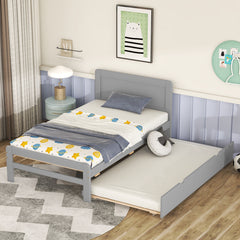 HAOYYE Modern Design Twin Size Platform Bed Frame with Trundle for Grey Color Sturdy Space-Saving Heavy Duty Easy Assembly Durable Stylish Home Furniture Versatile