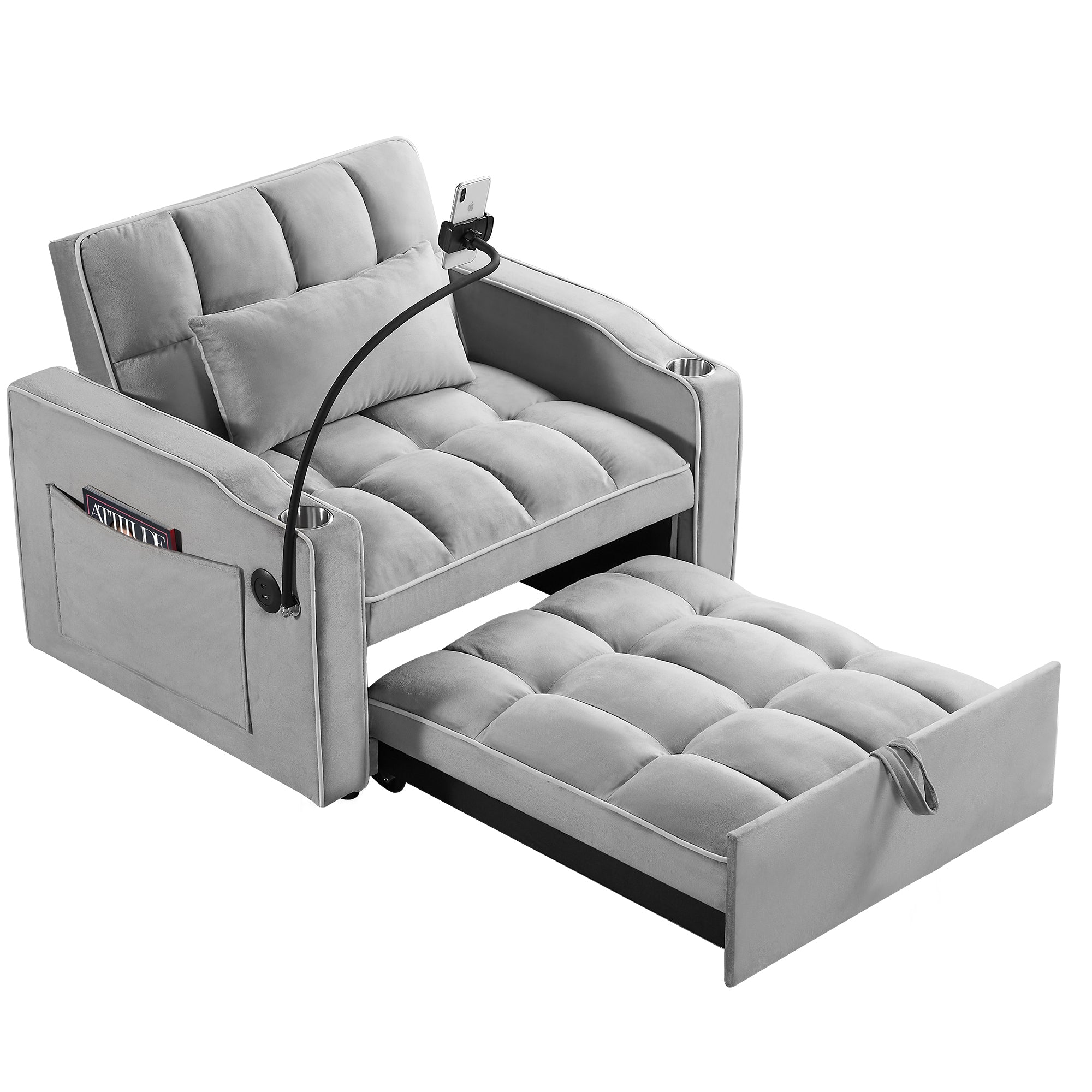 HAOYYE Convertible Sleeper Chair Sofa Bed Adjustable Pull Out Sleeper Chair Bed Multi-Pockets Folding Sofa Bed for Living Room Bedroom Small Space,3-in-1 Sofa Bed Sturdy Space-Saving Heavy Duty Modern Design