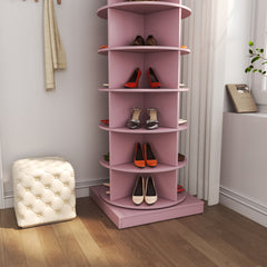 HAOYYE Pink 360 Rotating shoe cabinet 6 layers Sturdy Space-Saving Heavy Duty Modern Design Adults Dorm Room Easy Assembly Bedroom Furniture