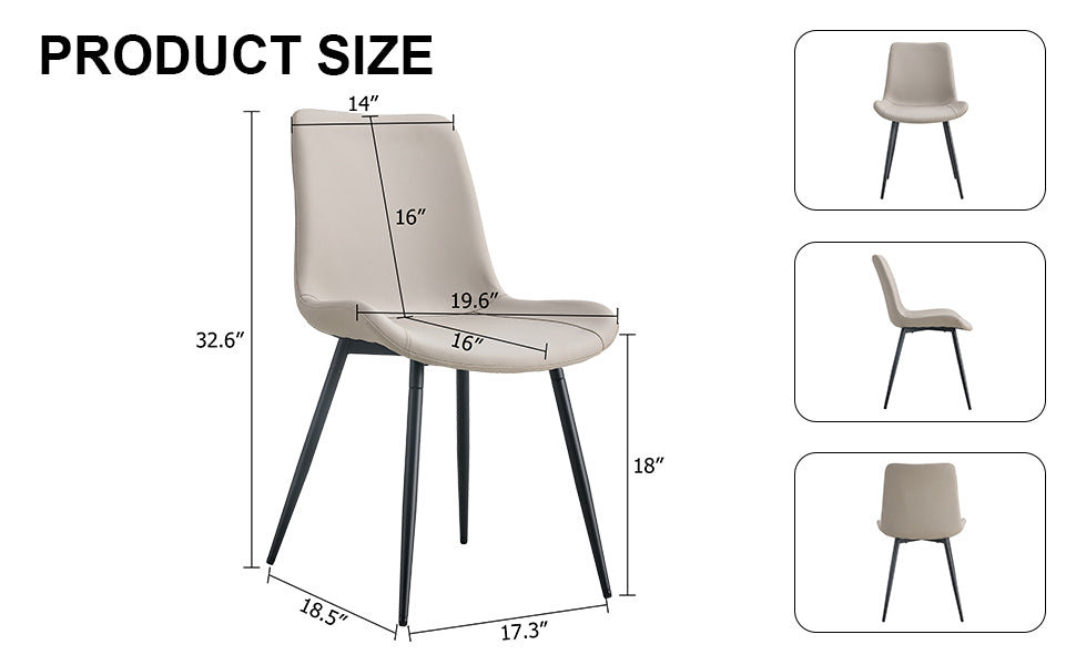 HAOYYE Light Gray Faux Leather Dining Chair, Cushioned Backrest, Black Metal Legs, Widened Seat Design, Comfortable and Stylish, Perfect for Restaurants, Kitchens, Bedrooms, and Offices (Set of 4)