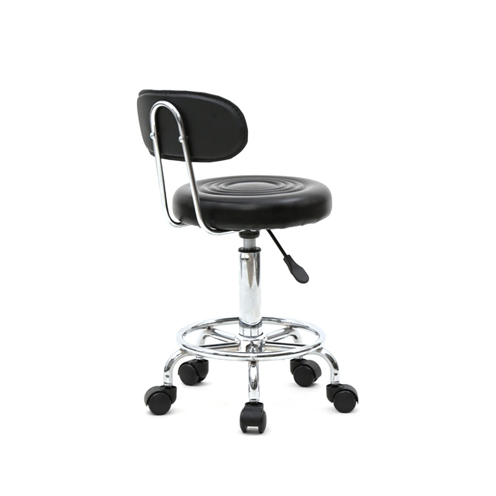 HAOYYE Black Adjustable Salon Stool with Backrest Round Seat Design 360° Swivel PU Leather Comfortable Rolling Chair for Home Office Studio Beauty Spa Lightweight Anti-Skid Durable Construction