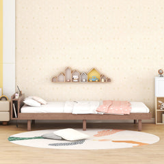 HAOYYE Modern Design Twin Size Platform Bed Frame with Built-in USB port for Walnut Color Sturdy Space-Saving Heavy Duty Easy Assembly Durable Stylish Home Furniture Versatile