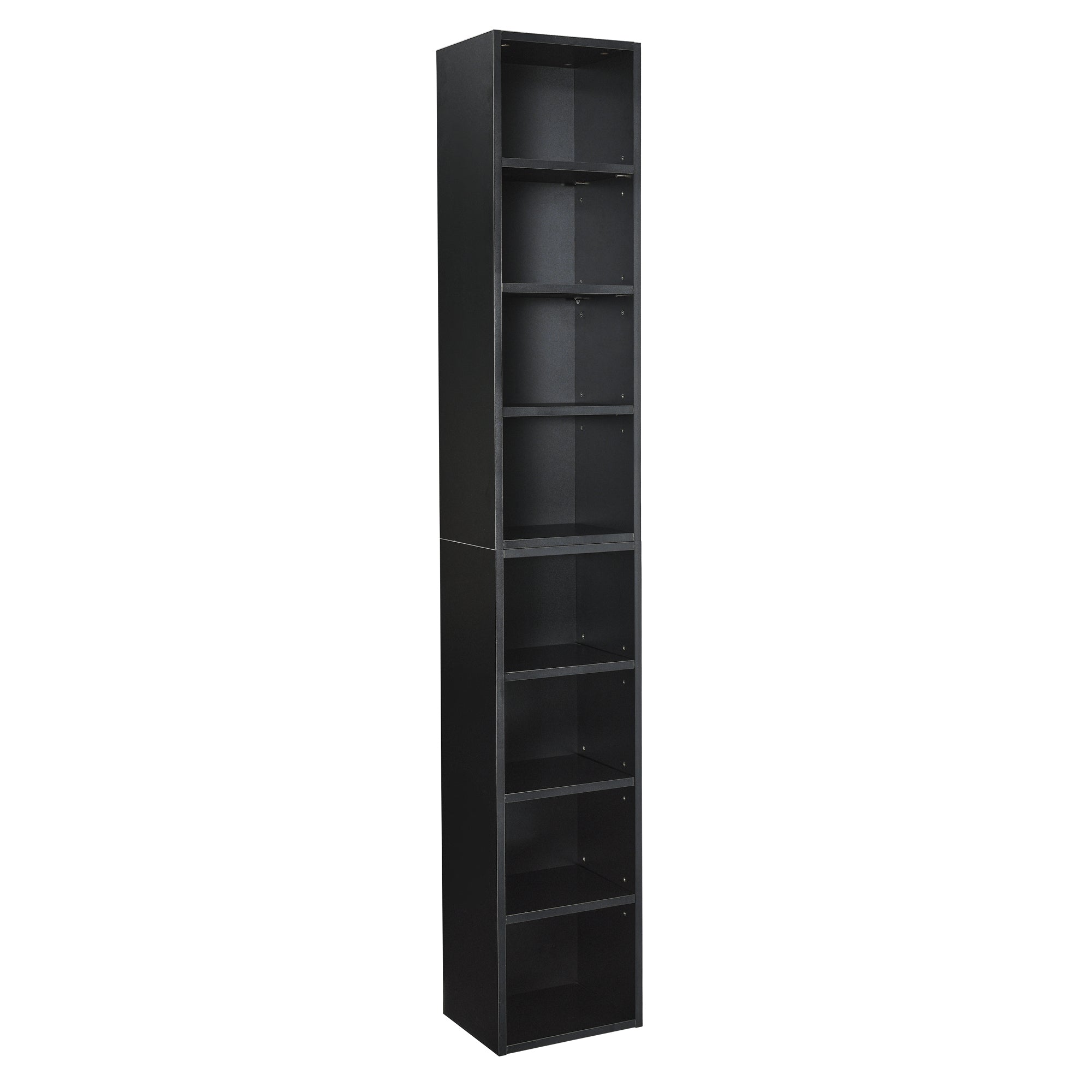 Haoyye 8 Tier Media Tower Rack With Adjustable Shelves For CD DVD Storage, Slim Cabinet Display, Tall Narrow Bookcase Design For Home Office Organizer