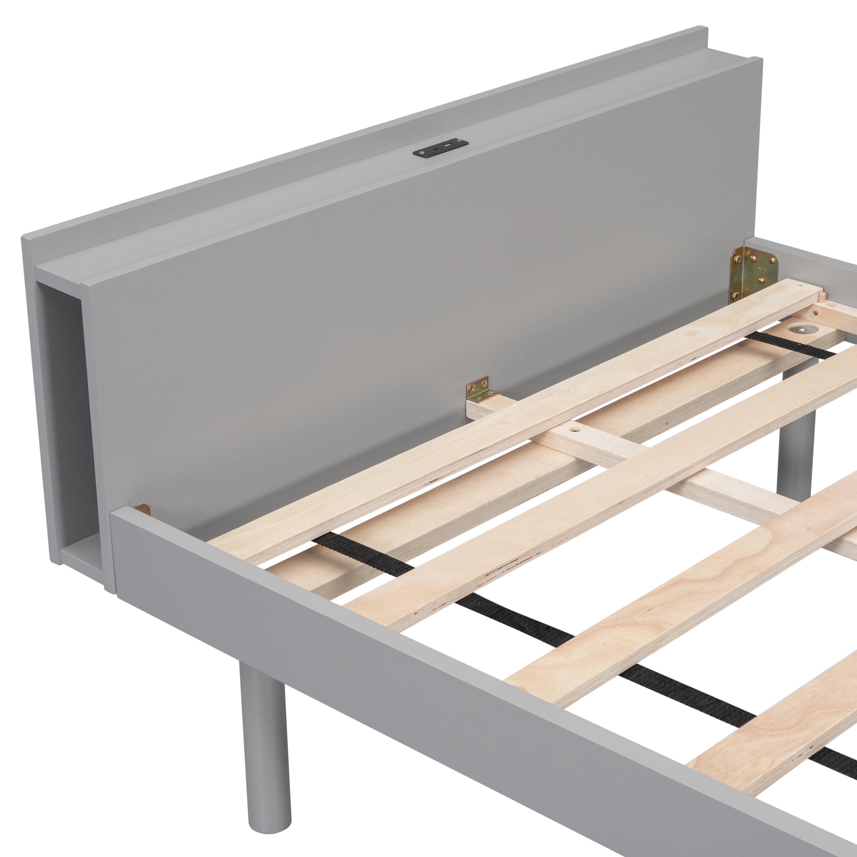 HAOYYE Modern Design Twin Size Platform Bed Frame with Built-in USB port for Grey Color Sturdy Space-Saving Heavy Duty Easy Assembly Durable Stylish Home Furniture Versatile