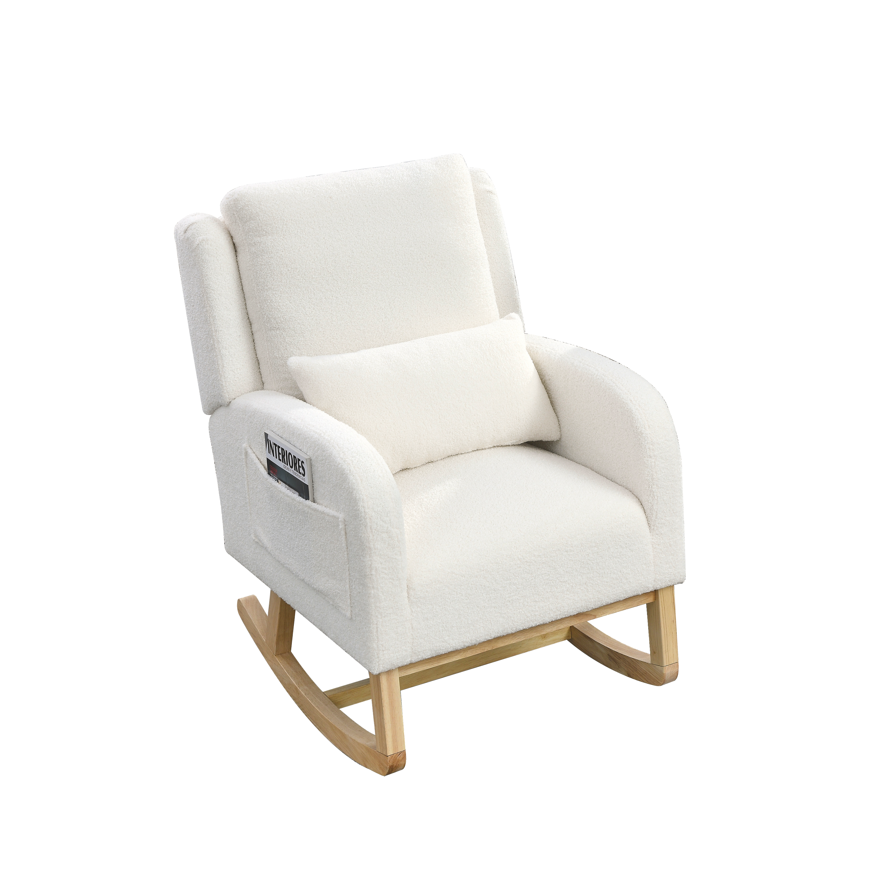 HAOYYE 27.5 "W Modern Accent High Back Living Room Casual Armchair Rocker with One Lumbar Pillow, Two Side Pockets,Teddy White (Ivory) Sturdy Space-Saving Heavy Duty Modern Design Adults