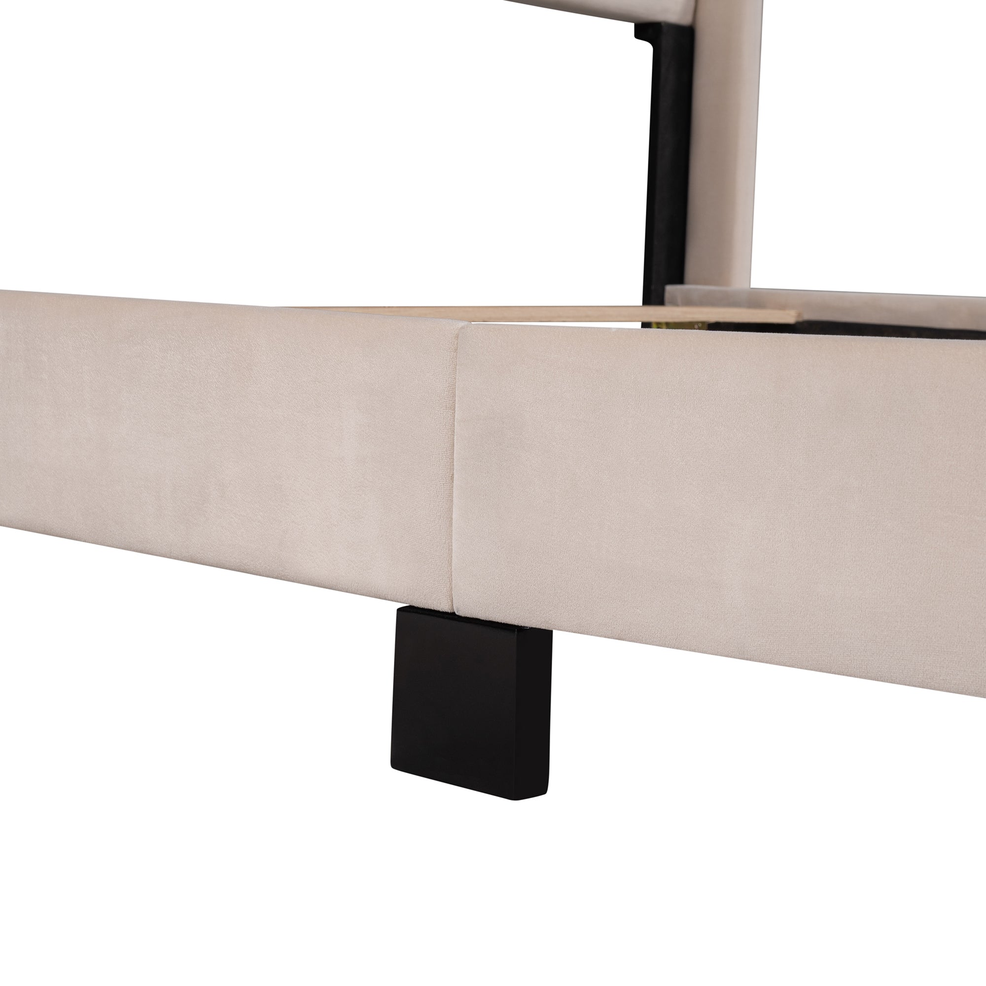 HAOYYE Queen Size Velvet Upholstered Platform Bed, Box Spring Needed - Beige Sturdy Space-Saving Heavy Duty Modern Design Adults Dorm Room Easy Assembly Bedroom Furniture