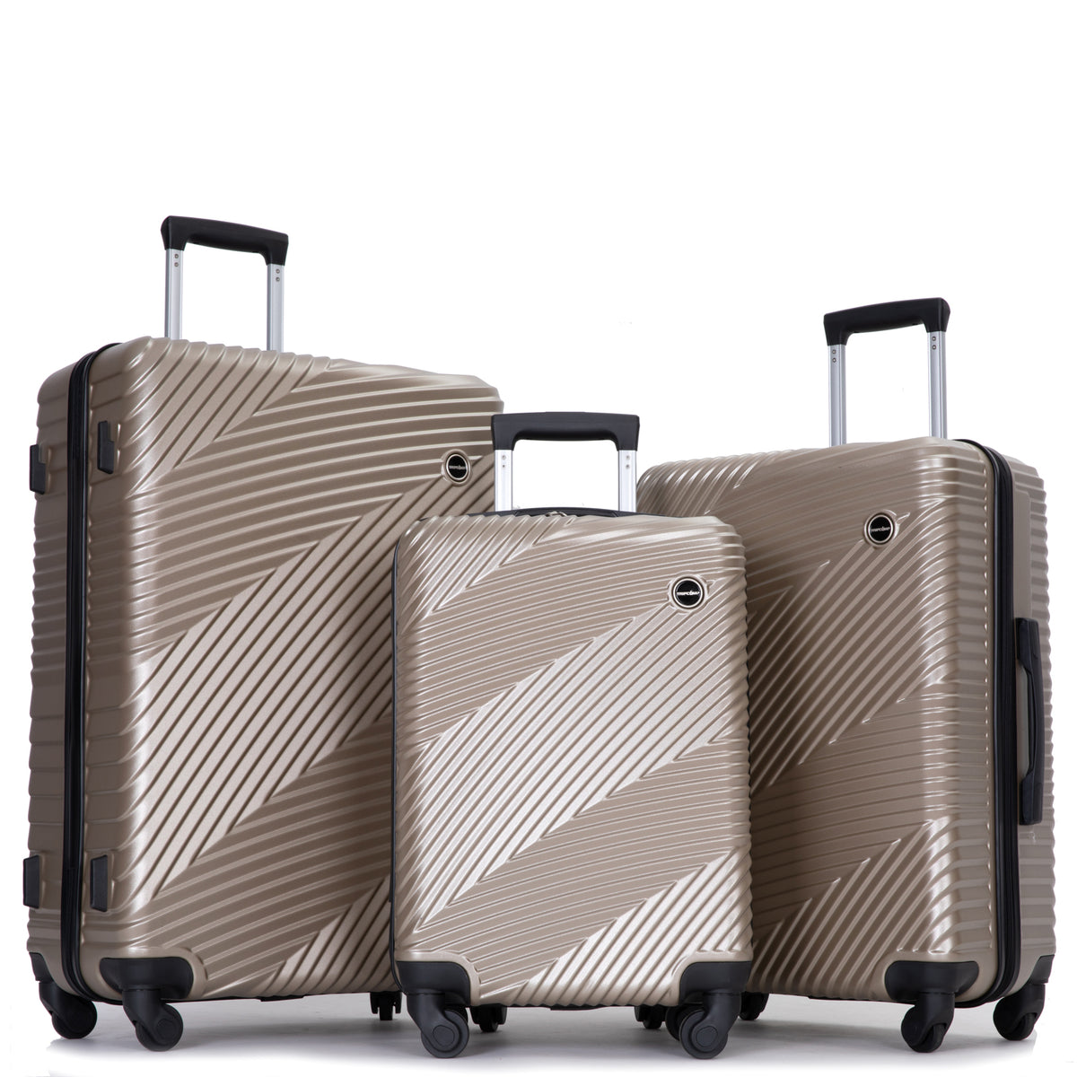 HAOYYE 3 Piece Luggage Sets PC+ABS Lightweight Suitcase with Two Hooks, Spinner Wheels, (20/24/28) Gold Sturdy Space-Saving Heavy Duty Modern Design Adults Dorm Room Easy Assembly Bedroom Furniture