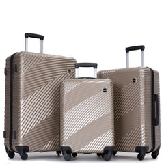 HAOYYE 3 Piece Luggage Sets PC+ABS Lightweight Suitcase with Two Hooks, Spinner Wheels, (20/24/28) Gold Sturdy Space-Saving Heavy Duty Modern Design Adults Dorm Room Easy Assembly Bedroom Furniture