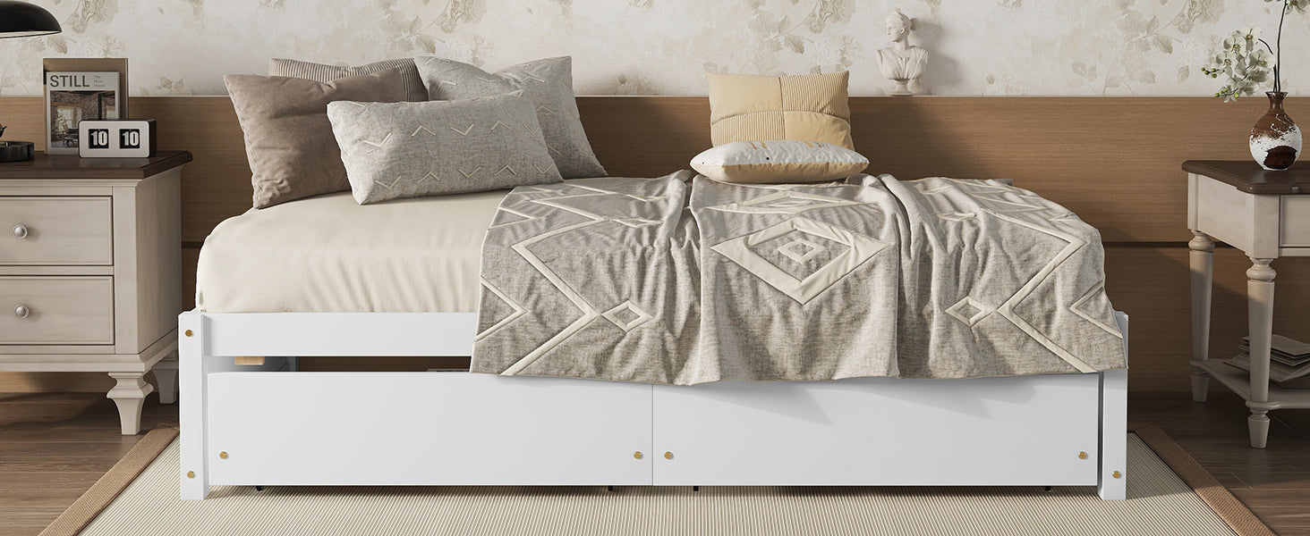 HAOYYE Solid Wood Twin Bed Frame With 2 Storage Drawers, No Box Spring Needed, Space-Saving Heavy Duty Design For Bedroom Or Dorm Room, Sturdy And Easy To Assemble