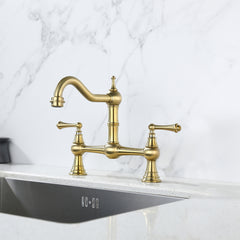 HAOYYE Double Handle Widespread Kitchen Faucet with Traditional Handles Sturdy Space-Saving Heavy Duty Modern Design Adults Dorm Room Easy Assembly Bedroom Furniture