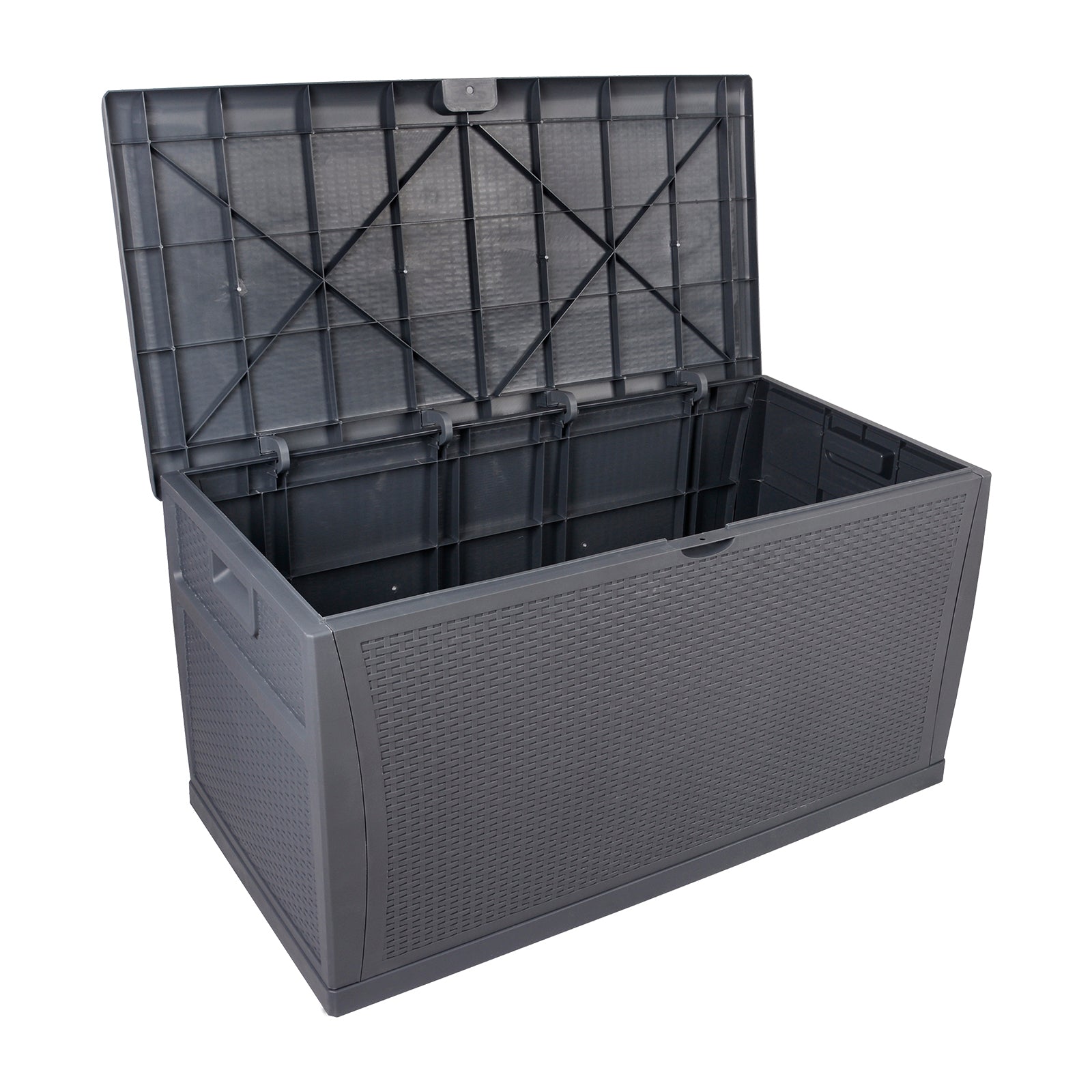 HAOYYE 120 Gallon Outdoor Plastic Storage Deck Box Waterproof Lockable Garden Chest with Lid for Patio Tools Cushions Pool Accessories Toys Backyard Bench Style Container with Seating Function 460 Liter Capacity