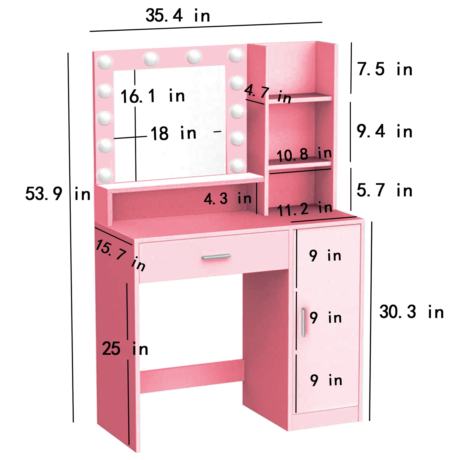 HAOYYE Vanity Desk with Mirror & Light, Large Drawer Three Level Storage Dresser, 3 Lighting Modes Adjustable Brightness, Bedroom Dressing Table(Pink) with modern design, luxury style, durable.