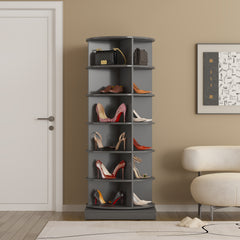 HAOYYE Grey 360 Rotating shoe cabinet 6 layers Sturdy Space-Saving Heavy Duty Modern Design Adults Dorm Room Easy Assembly Bedroom Furniture