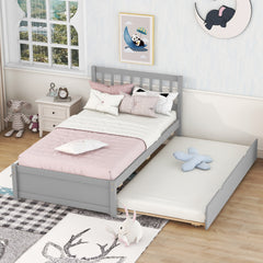 HAOYYE Modern Design Wooden Twin Size Platform Bed Frame with Trundle for Grey Color Sturdy Space-Saving Heavy Duty Easy Assembly Durable Stylish Home Furniture Versatile