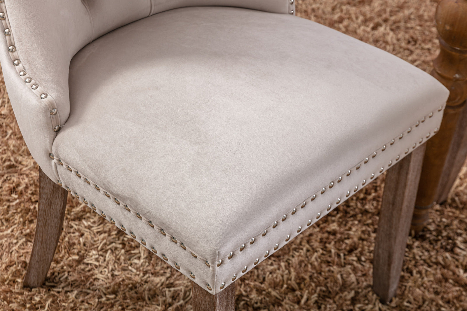 HAOYYE High-end Tufted Solid Wood Contemporary Velvet Upholstered Dining Chair with Wood Legs Nailhead Trim 2-Pcs Set,Beige, SW2001BG Sturdy Space-Saving Heavy Duty Modern Design