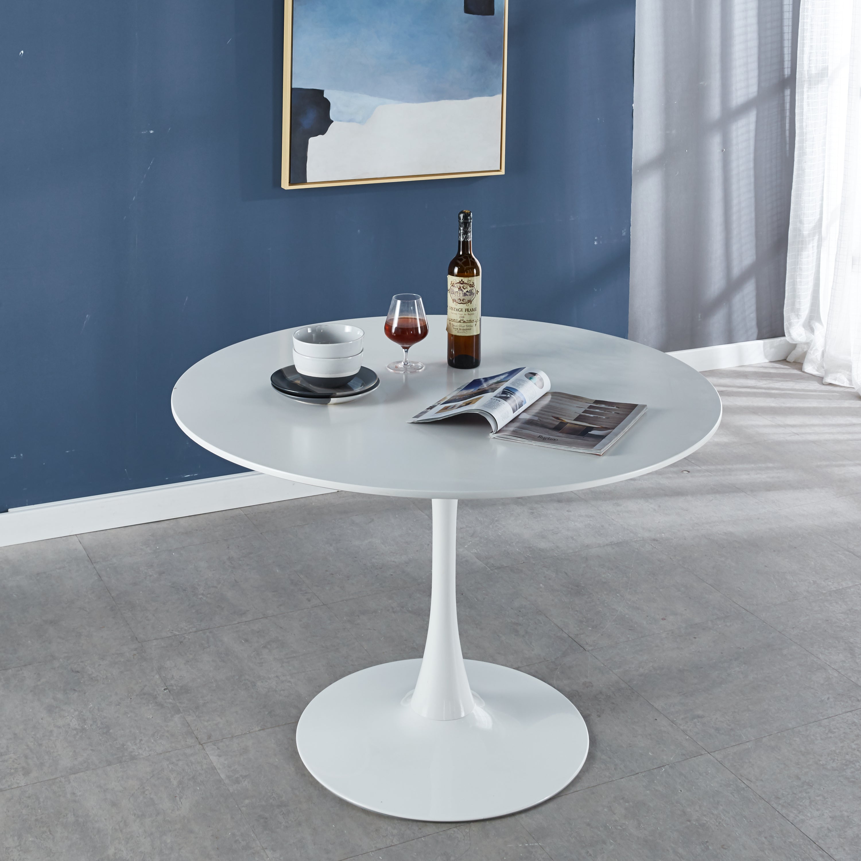 HAOYYE White Tulip Dining Table for 4-6 People, Mid-Century Modern Pedestal Table, Round MDF Top, Sturdy, Space-Saving, Heavy-Duty, Durable Design for Dining Room, Kitchen, or Living Room