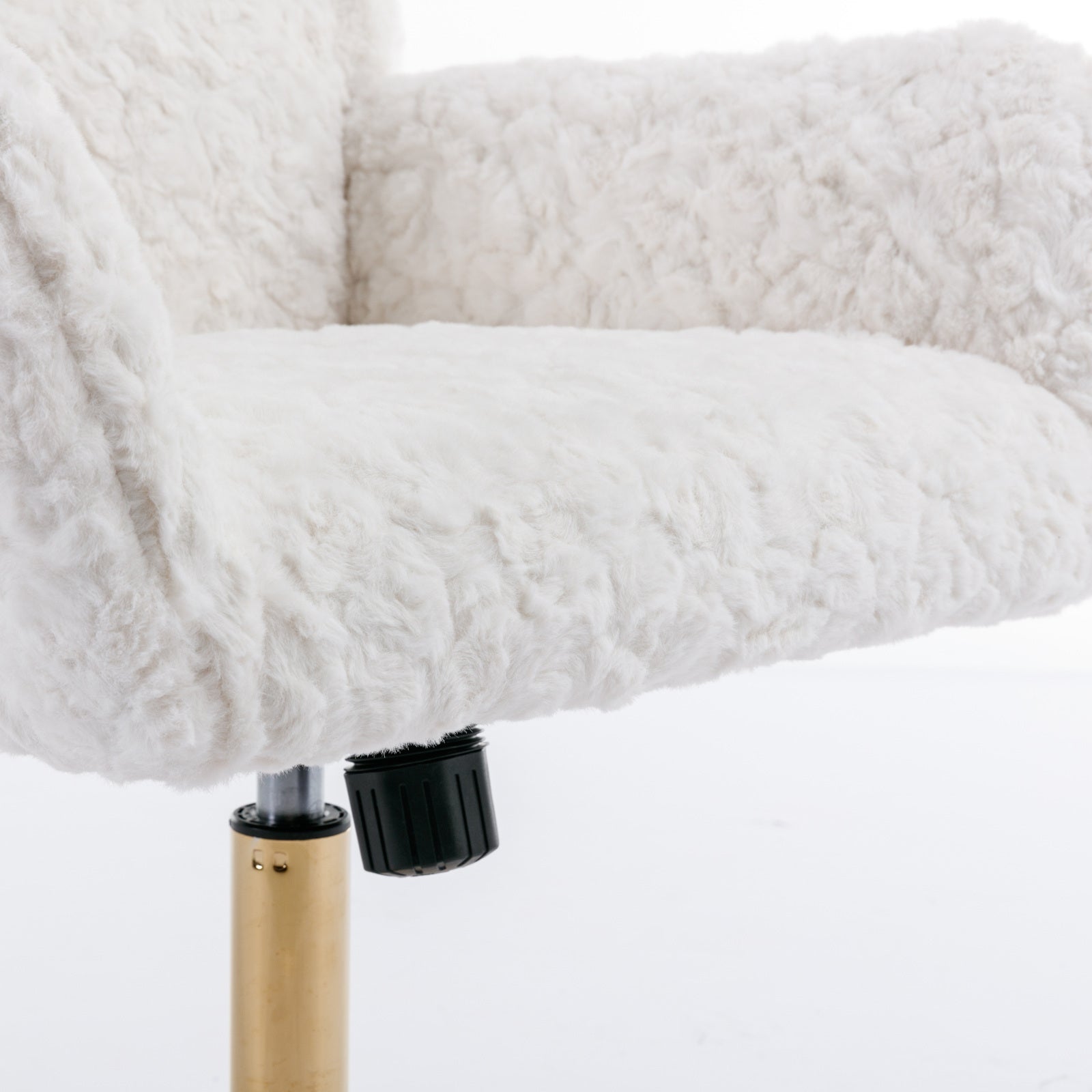 HAOYYE Artificial Rabbit Hair Home Office Chair With Golden Metal Base, Adjustable Swivel Desk Chair, Modern Beige Vanity Chair, Sturdy Space-Saving Heavy Duty Design