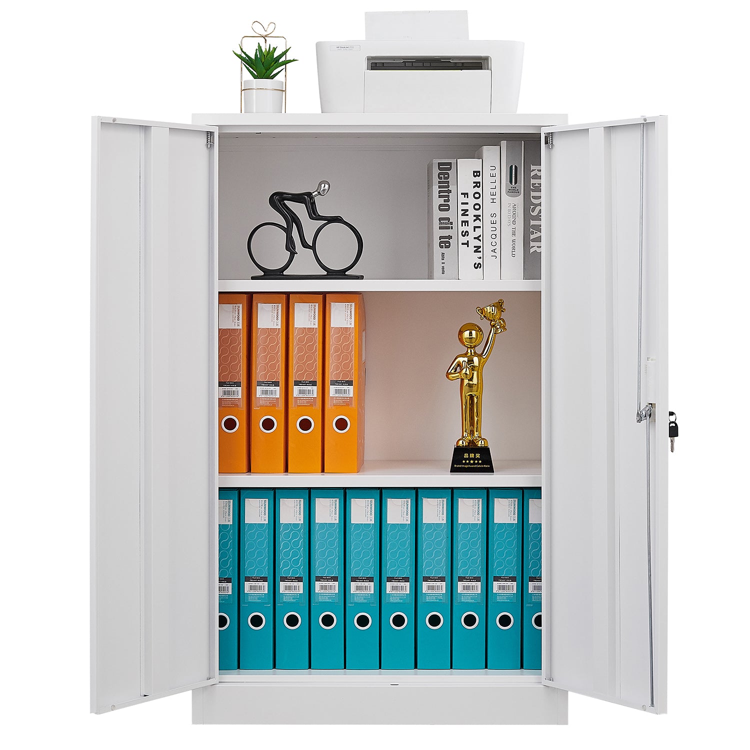 HAOYYE Metal Storage Cabinet with Locking Doors and Adjustable Shelves, Folding Filing Storage Locker Cabinet for Home Office, School, Garage, Durable and Space-Saving White Storage Solution