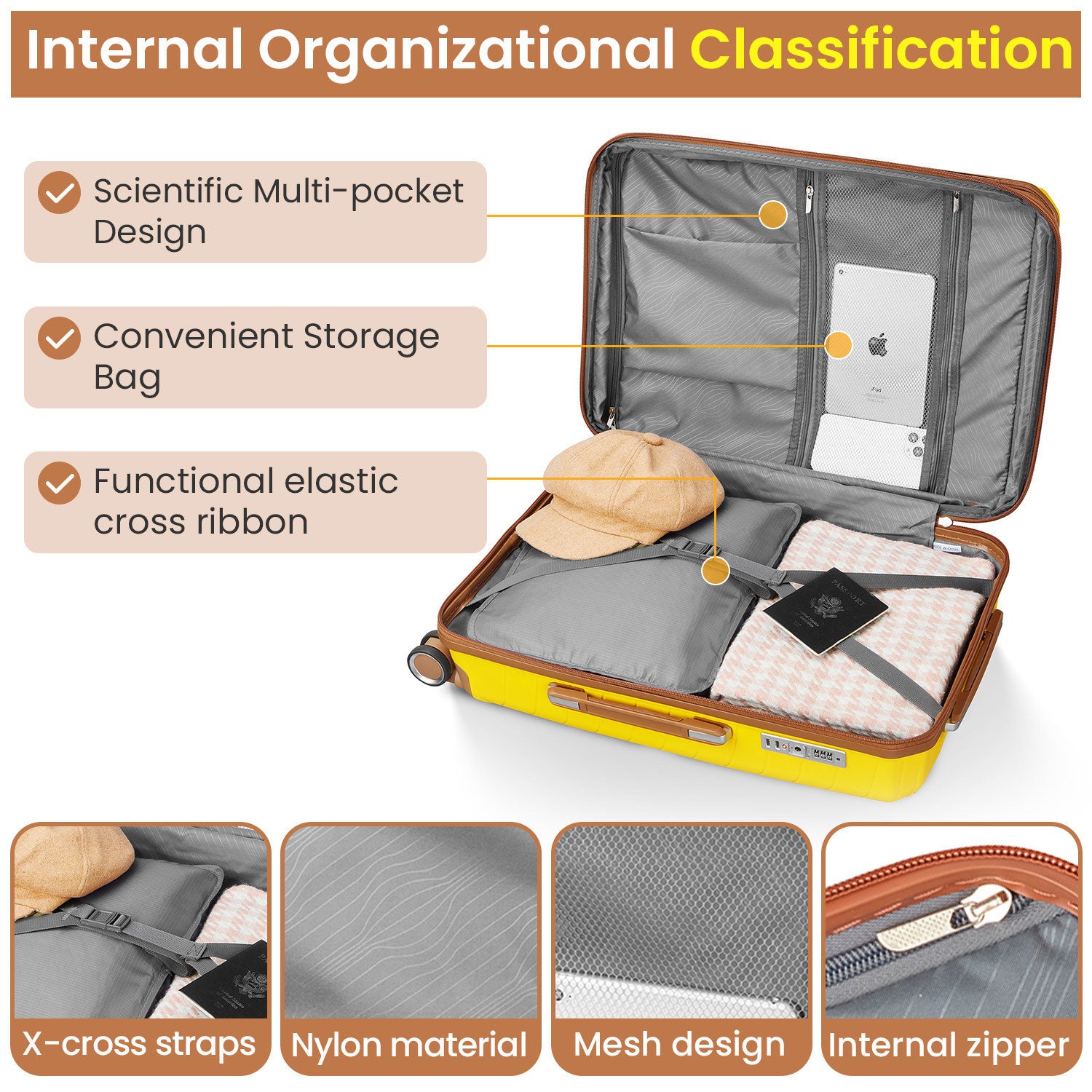 HAOYYE Luggage Sets 4 Piece(14/20/24/28), Expandable Lightweight Suitcase with 4 Double 360 Degrees Mute Spinner Wheels PP Materials Durable TSA Lock Travel Luggage Sturdy Space-Saving Heavy Duty Adults