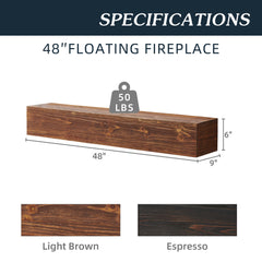 HAOYYE 48" Rustic Wood Fireplace Mantel , Wall-Mounted & Floating Shelf for Home Decor Sturdy Space-Saving Heavy Duty Modern Design Adults Dorm Room Easy Assembly Bedroom Furniture